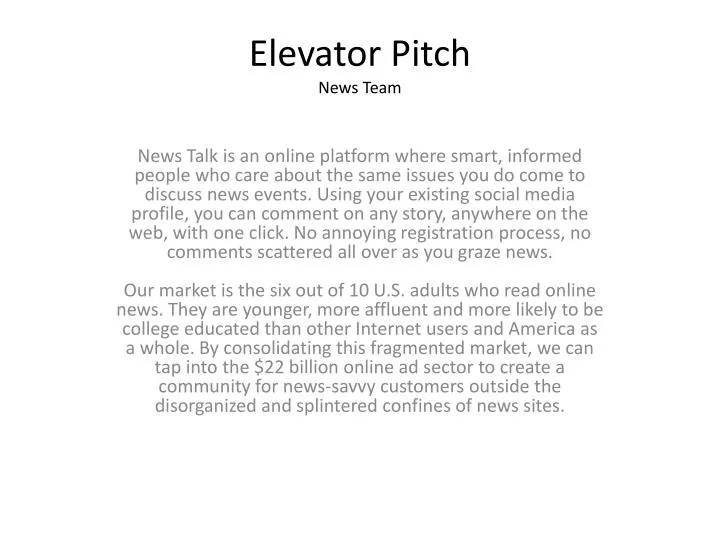 elevator pitch news team