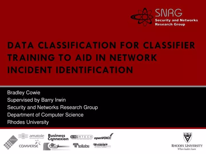 data classification for classifier training to aid in network incident identification