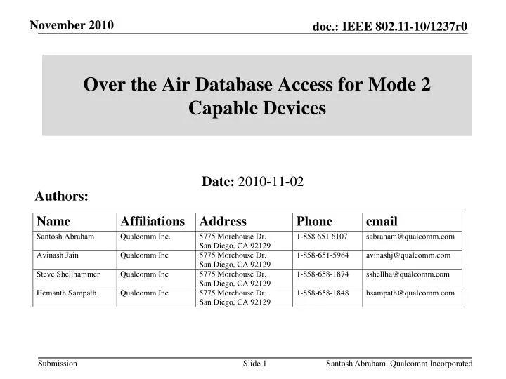 over the air database access for mode 2 capable devices