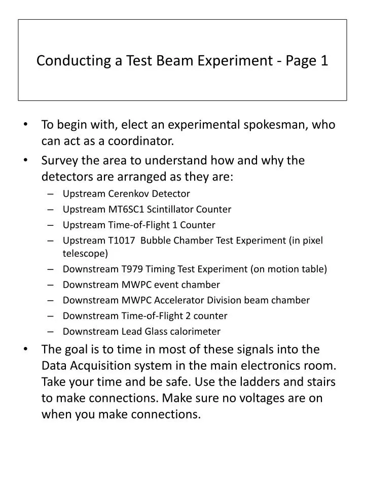 conducting a test beam experiment page 1