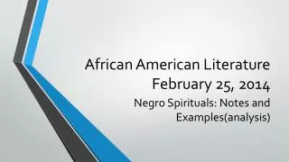 African American Literature February 25, 2014
