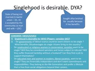 Singlehood is desirable. DYA?