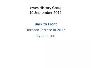 Lewes History Group 10 September 2012