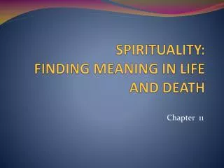 SPIRITUALITY: FINDING MEANING IN LIFE AND DEATH