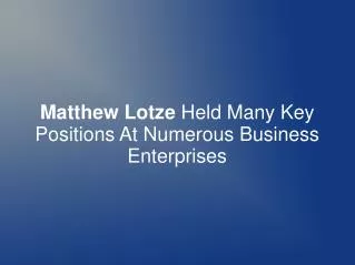 Matthew Lotze Held Many Positions At Business Enterprises