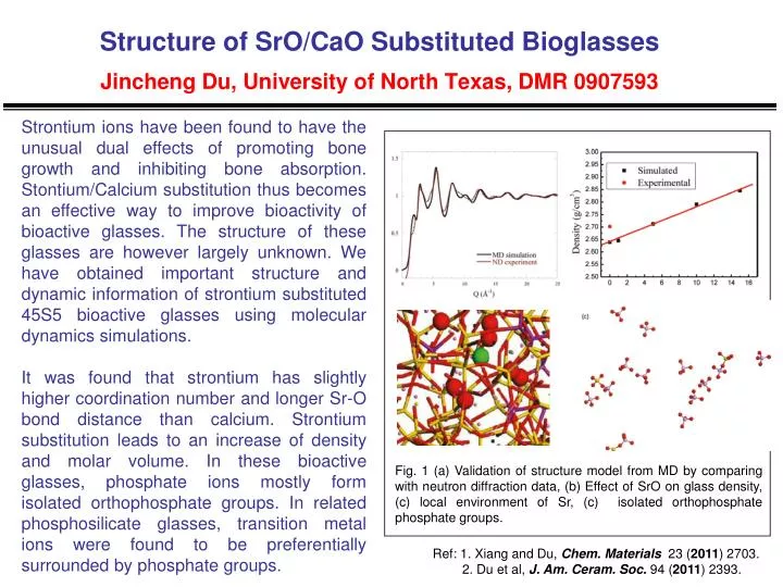 structure of sro cao substituted bioglasses jincheng du university of north texas dmr 0907593