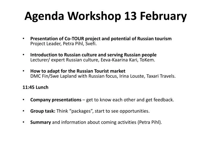 agenda workshop 13 february