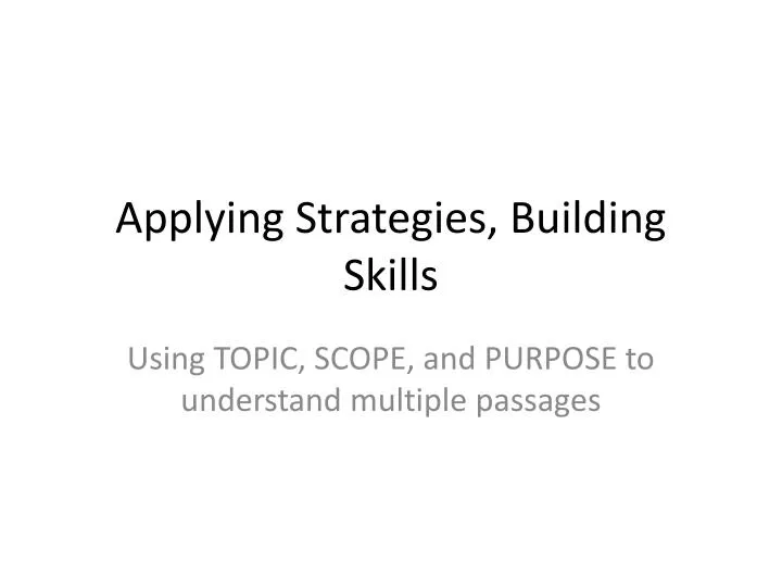 applying strategies building s kills