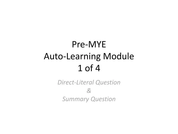 pre mye auto learning module 1 of 4