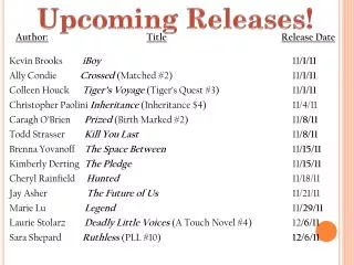 Upcoming Releases!
