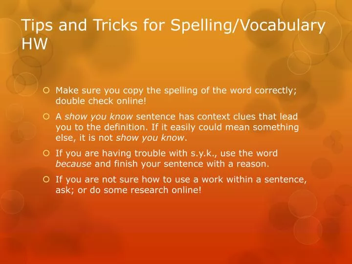 tips and tricks for spelling vocabulary hw