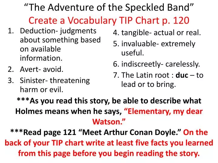 the adventure of the speckled band create a vocabulary tip chart p 120