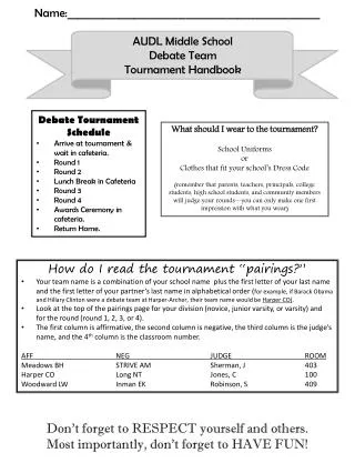 AUDL Middle School Debate Team Tournament Handbook