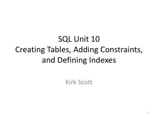 SQL Unit 10 Creating Tables, Adding Constraints, and Defining Indexes