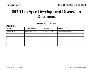 802.11ah Spec Development Discussion Document