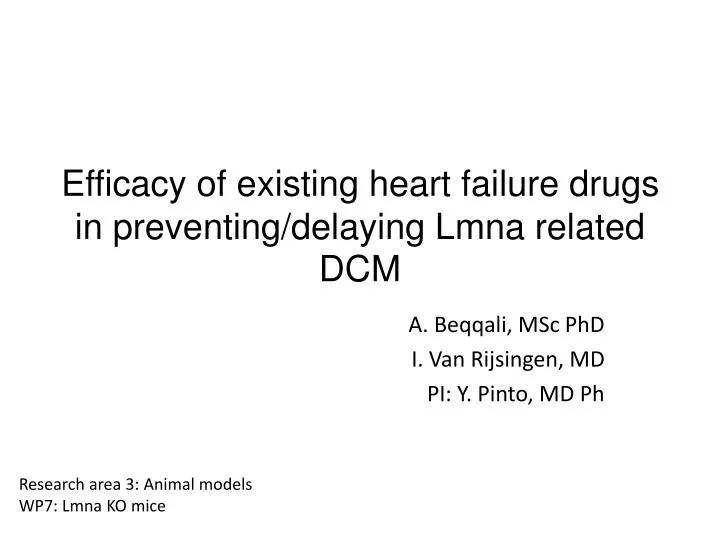 efficacy of existing heart failure drugs in preventing delaying lmna related dcm