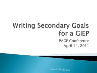 Writing Secondary Goals for a GIEP