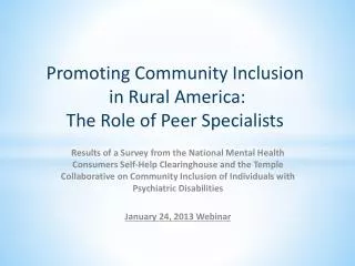 Promoting Community Inclusion in Rural America: The Role of Peer Specialists