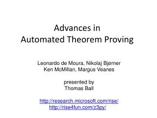 Advances in Automated Theorem Proving