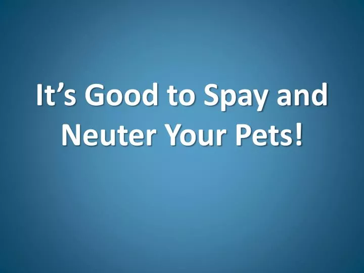 it s good to spay and neuter your pets