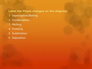 Label the Phase changes on the diagram: 1 Vaporization/Boiling 2 Condensation 3 Melting
