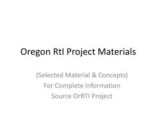 Oregon RtI Project Materials
