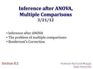Inference after ANOVA, Multiple Comparisons 3/21/12