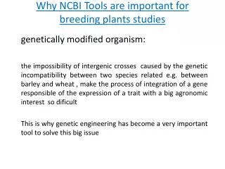 Why NCBI Tools are important for breeding plants studies