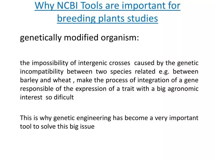 why ncbi tools are important for breeding plants studies