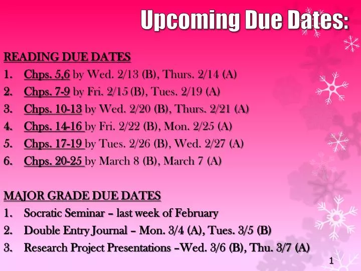 upcoming due dates