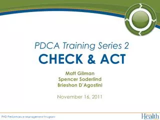 PDCA Training Series 2 CHECK &amp; ACT