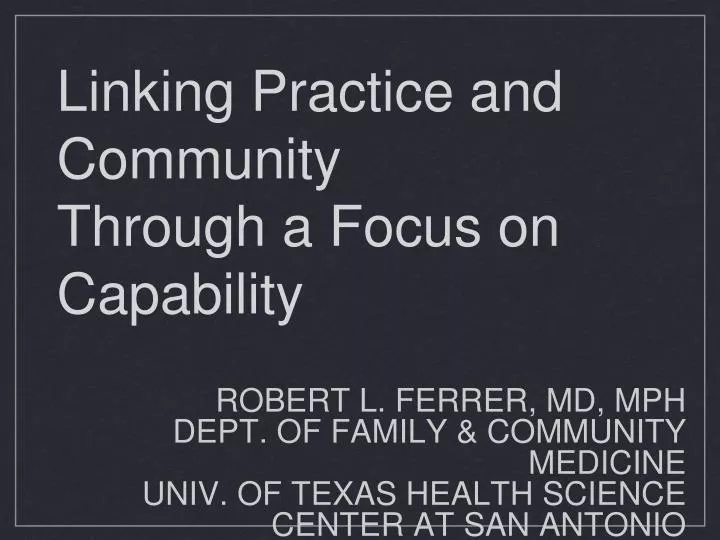 linking practice and community through a focus on capability