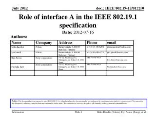 Role of interface A in the IEEE 802.19.1 specification