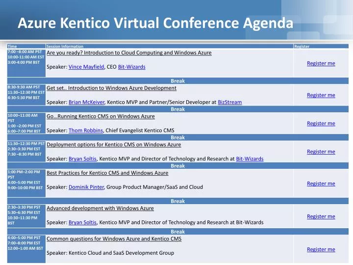azure kentico virtual conference agenda