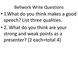 Bellwork Write Questions
