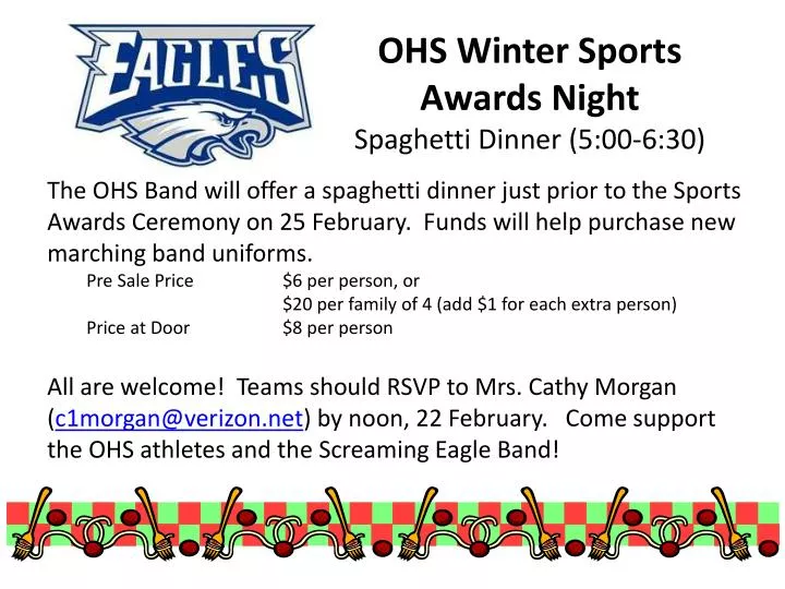 ohs winter sports awards night spaghetti dinner 5 00 6 30