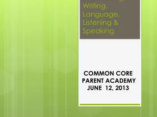 K-5 Reading, W riting, Language, Listening &amp; Speaking