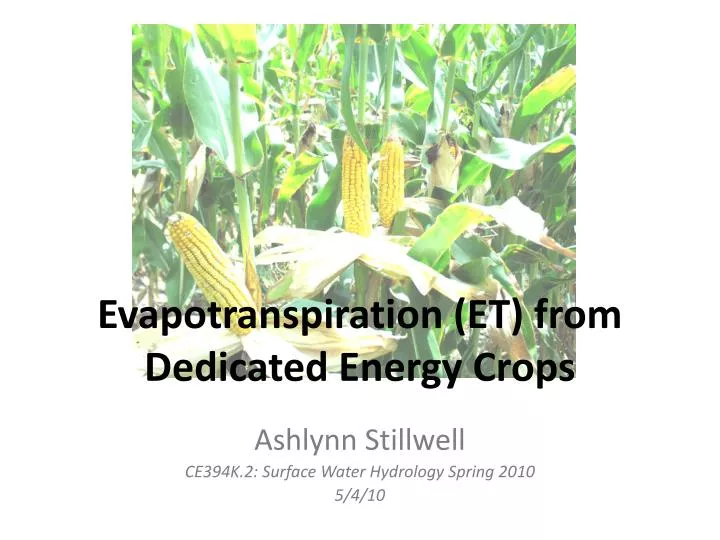 evapotranspiration et from dedicated energy crops
