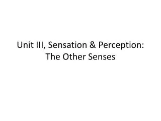 Unit III, Sensation &amp; Perception: The Other Senses