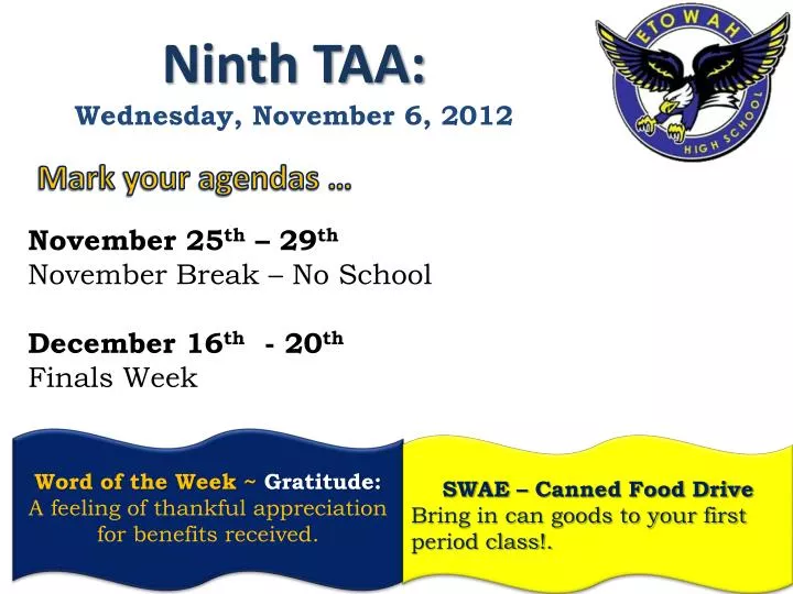 ninth taa wednesday november 6 2012