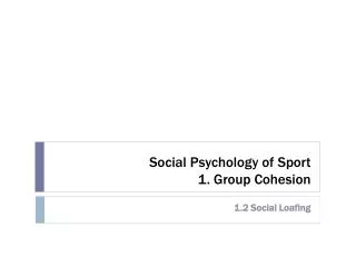 Social Psychology of Sport 1. Group Cohesion