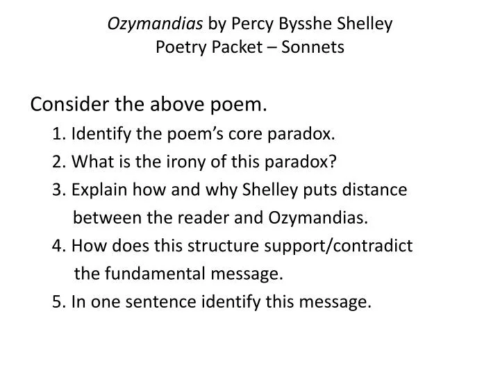 ozymandias by percy bysshe shelley poetry packet sonnets