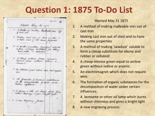 Question 1: 1875 To-Do List