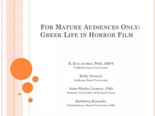 For Mature Audiences Only: Greek Life in Horror Film