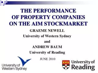 THE PERFORMANCE OF PROPERTY COMPANIES ON THE AIM STOCKMARKET