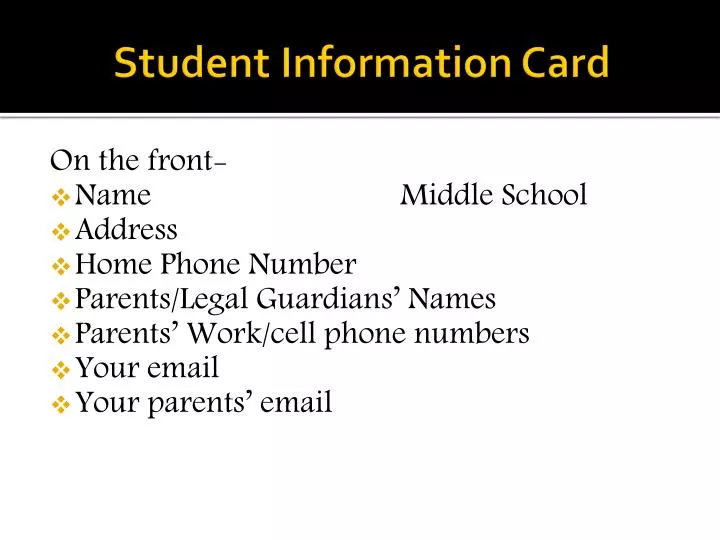 student information card