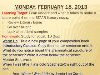 Monday, february 18, 2013