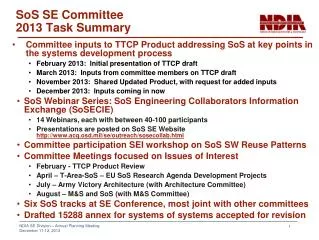 SoS SE Committee 2013 Task Summary