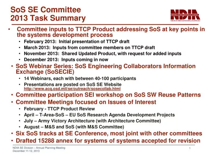 sos se committee 2013 task summary