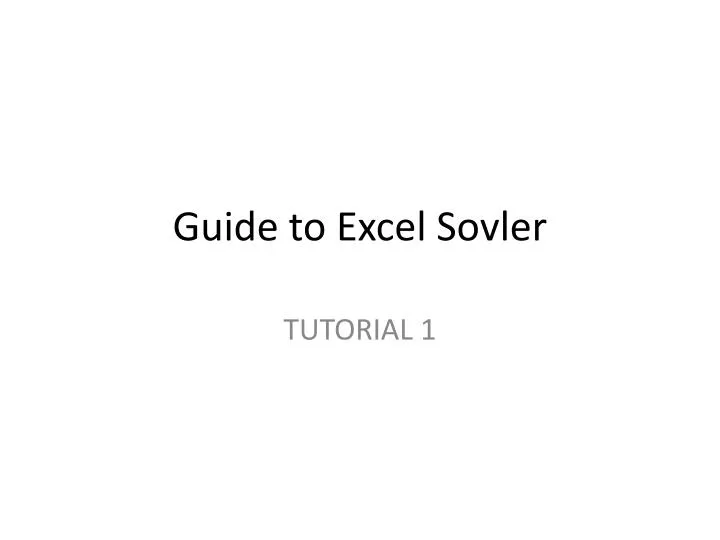 guide to excel sovler